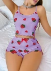 Kadın Mor Çilek desenli Şortlu Pijama Takımı 5061