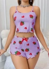Kadın Mor Çilek desenli Şortlu Pijama Takımı 5061