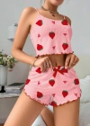 Kadın Pembe Çilek desenli Şortlu Pijama Takımı 5056