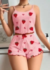 Kadın Pembe Çilek desenli Şortlu Pijama Takımı 5056