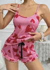 Kadın Pembe Kalp Baskılı Şortlu Gecelik Pijama Takımı 5050