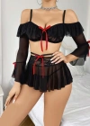 Kadın Siyah Etek Bustiyer Sexy Gecelik Takım 2157
