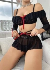 Kadın Siyah Etek Bustiyer Sexy Gecelik Takım 2157