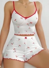 Kadın Vişne Desenli Dantel Askılı Şortlu Pijama Takımı 5193