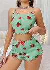 Kadın Yeşil Çilek desenli Şortlu Pijama Takımı 5060