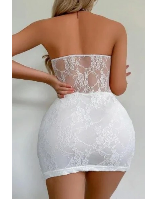 Beyaz Dantel İşlemeli Göğüs Dekolteli Seksi 5081