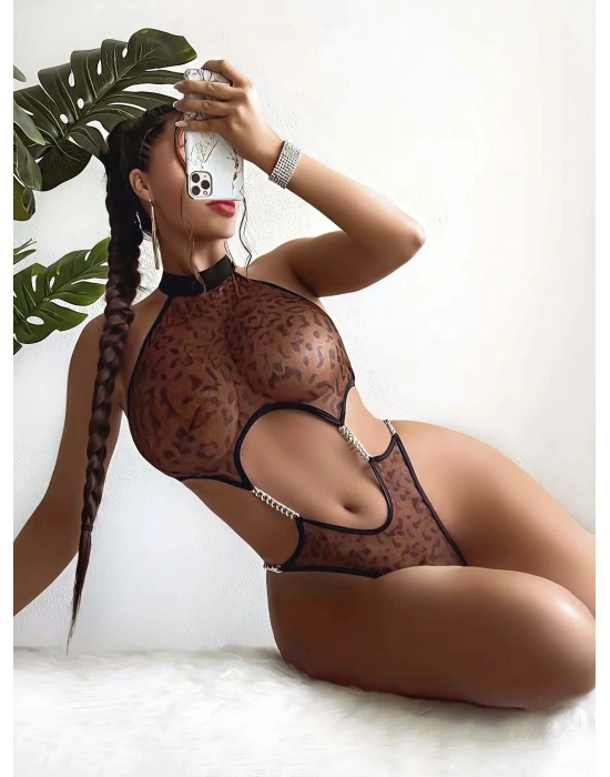 Kadın Kahverengi Zincir Detaylı Fantezi Kostüm 2004