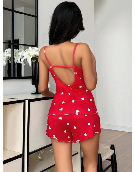 Kadın Kalp Desenli Şortlu Pijama Takım 5178