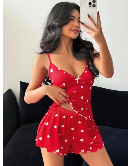 Kadın Kalp Desenli Şortlu Pijama Takım 5178