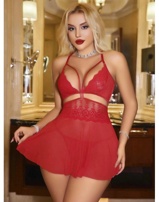 Kadın Kırmızı Tül Fantezi Kostüm 2181