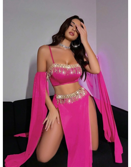 Kadın Pembe Dansöz Elbisesi Fantezi Kostüm 2273