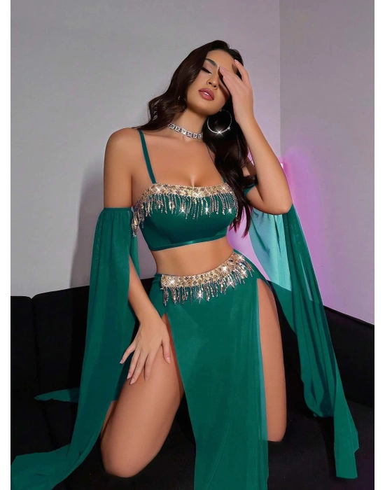 Kadın Yeşil Dansöz Elbisesi Fantezi Kostüm 2265