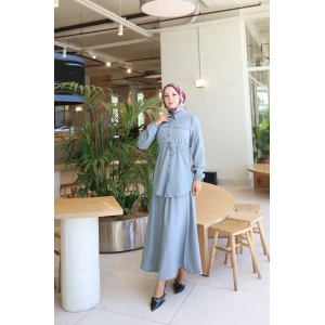 KADIN GRİ MİRA BELDEN BAĞLAMALI CEP DETAYLI ETEKLİ TAKIM