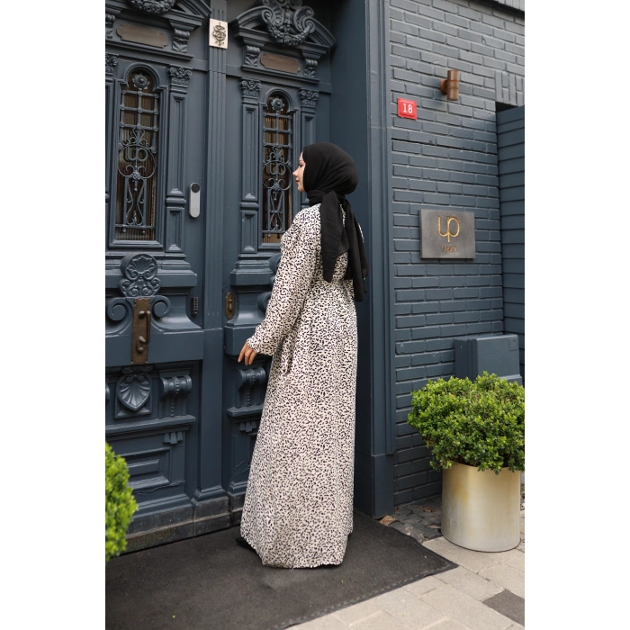 KADIN Bej %100 Viskon Robalı Salaş Model Kuşaklı Battal Maxi Boy Tesettür Elbise Vbtl3325