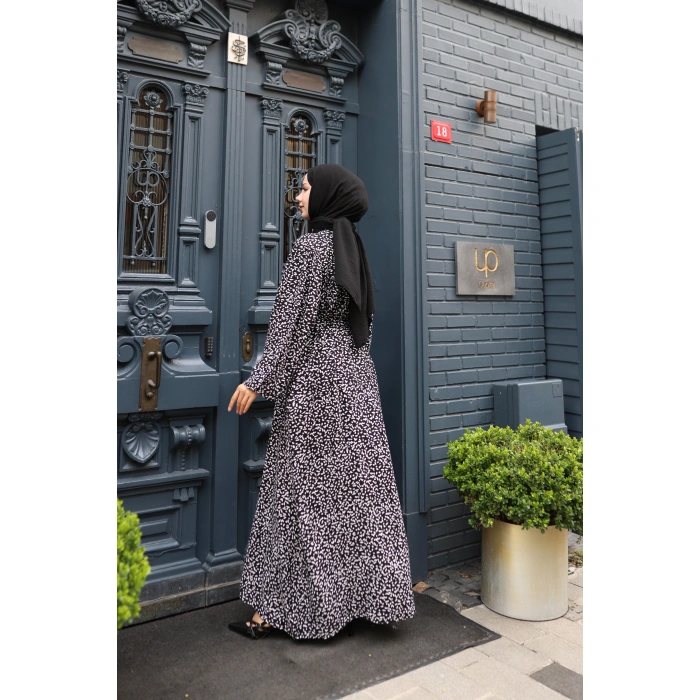 KADIN Siyah %100 Viskon Robalı Salaş Model Kuşaklı Battal Maxi Boy Tesettür Elbise Vbtl3323