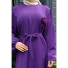 KADIN Mor Aerobik Yaka Çiçek Detaylı- Belden Bağlamalı Şık Tesettür Elbise 0306
