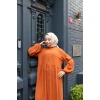 KADIN Turuncu Aerobik Bol Kesim - Boydan Düğmeli - Balon Kol Tesettür Elbise Bd1502