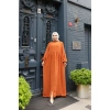 KADIN Turuncu Aerobik Bol Kesim - Boydan Düğmeli - Balon Kol Tesettür Elbise Bd1502