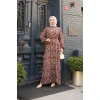 KADIN Viskon % 100 Pamuklu Osmanlı Desen C Yaka Eteği Fırfırlı Belden Kuşaklı Tesettür Elbise 2734