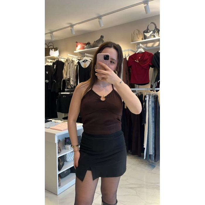 Gold U-Toka Detaylı Halter Bluz