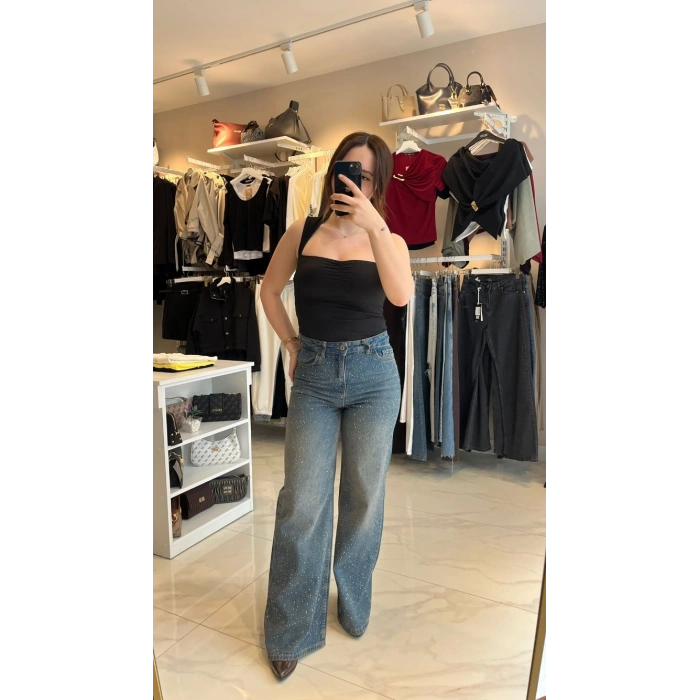 Bol Taşlı Wide Leg Jean