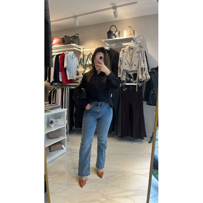 Mini Flare Paça Kesik Denim Jean