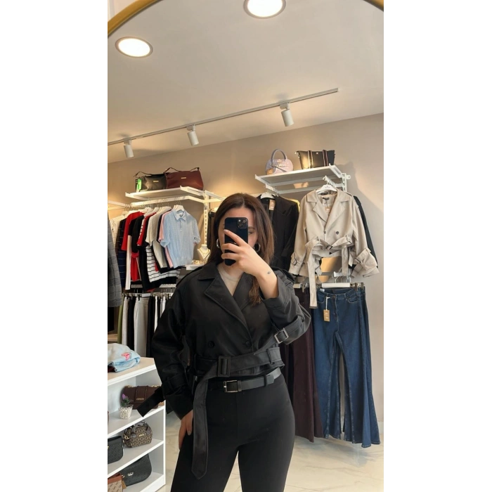 Kemerli Kısa Form Premium Trençkot