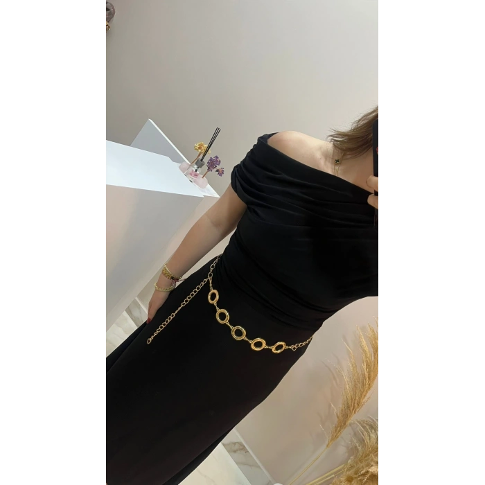 Kemerli Kayık Yaka Elbise
