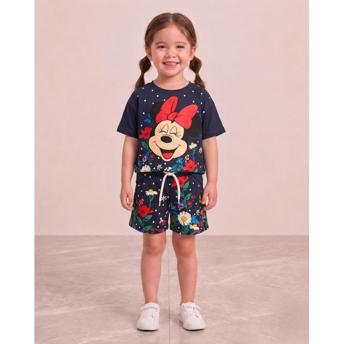 Kız Çocuk Minnie Mouse Baskılı Çiçek Desenli Takım