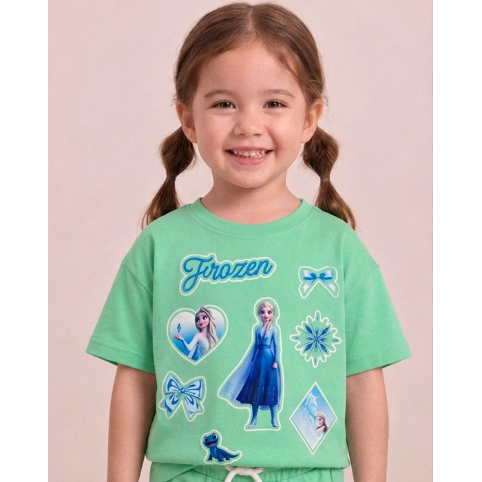 Kız Çocuk Frozen Baskılı Şortlu Takım