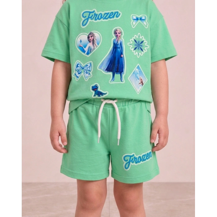 Kız Çocuk Frozen Baskılı Şortlu Takım