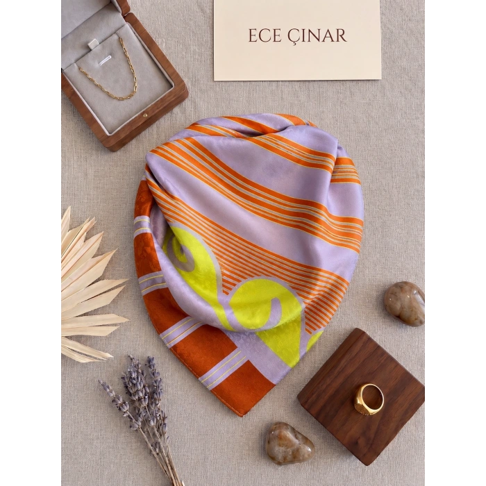 Pastel Çizgili Saten Fular