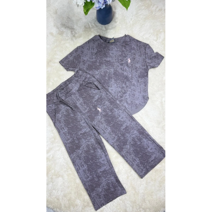 Batik Desenli Gri İkili Takım