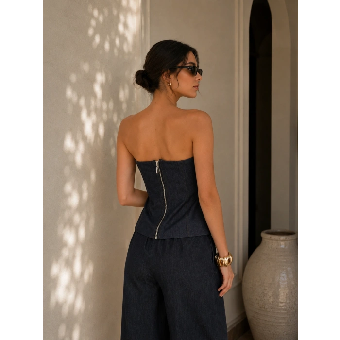 Denim Straplez Kot Corse