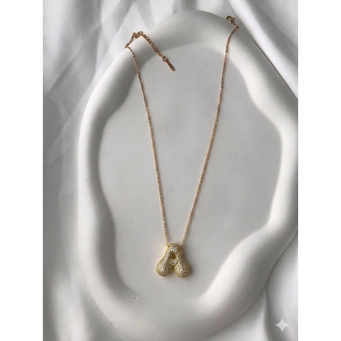Gold Harfli Kolye