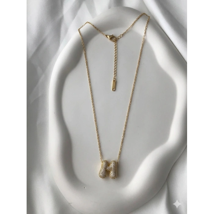 Gold Harfli Kolye