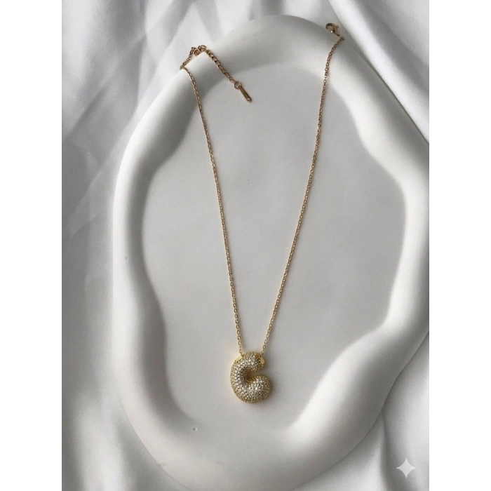 Gold Harfli Kolye