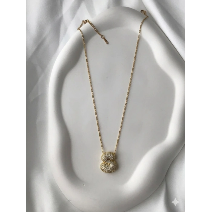 Gold Harfli Kolye