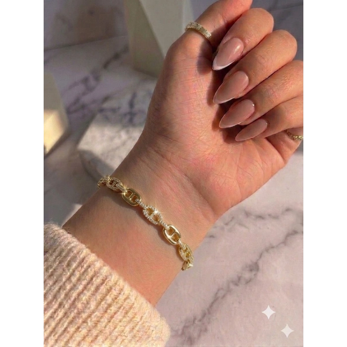 Gold Renk Taşlı Denizci Zinciri Bileklik