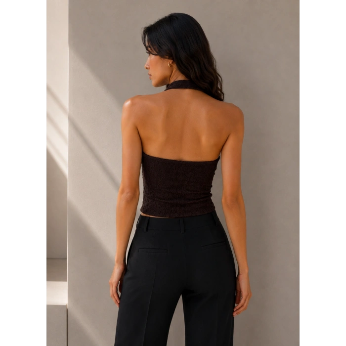 Halter Yaka Dantel Detaylı Top