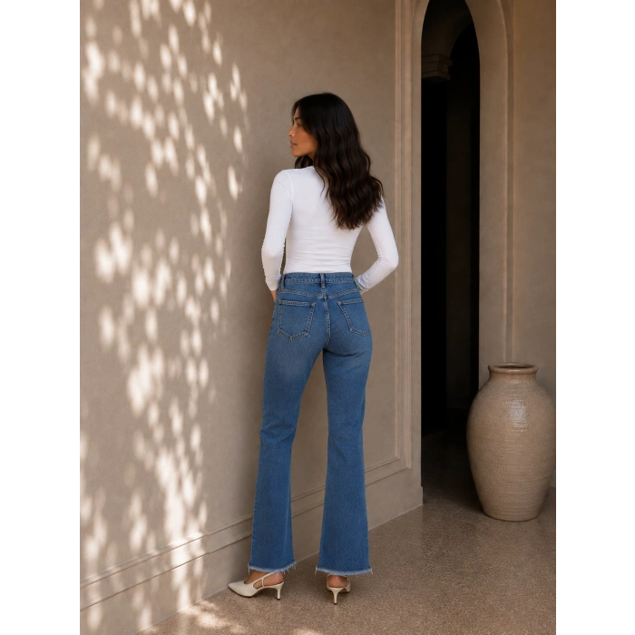 Mini Flare Paça Kesik Denim Jean
