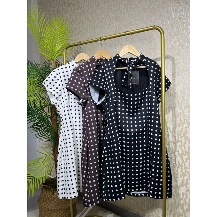 Puantiyeli Fular Detaylı Mini Elbise