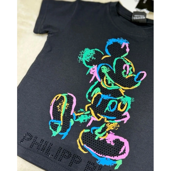 Renkli Mickey Baskılı Çocuk Tişörtü