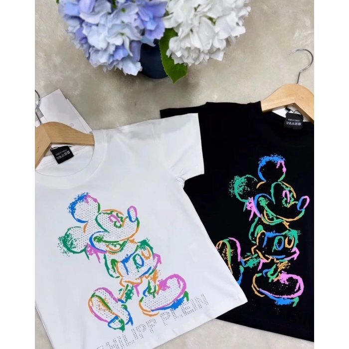 Renkli Mickey Baskılı Çocuk Tişörtü