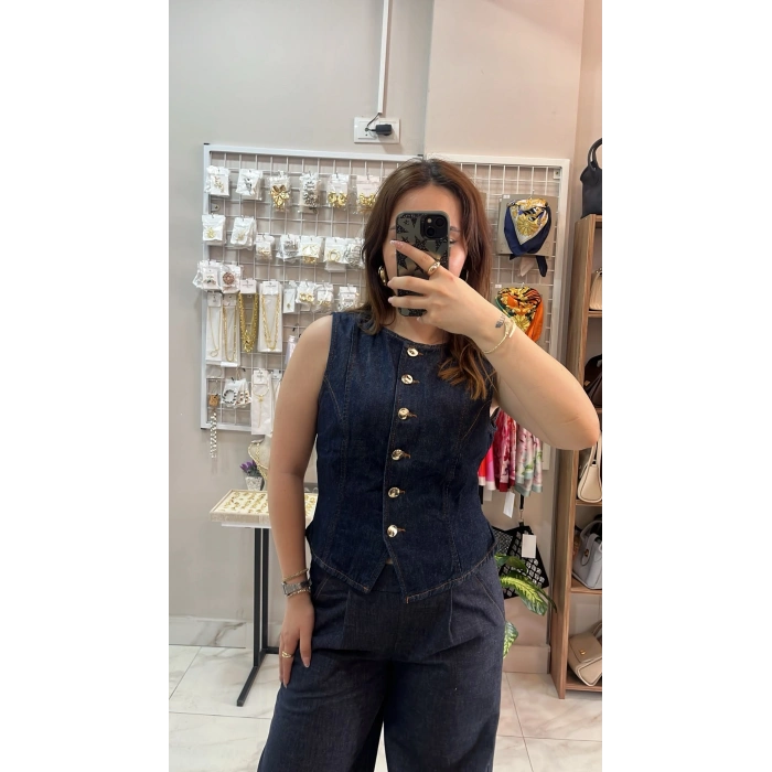 ZRA Koyu Mavi Fit Kesim Kot Yelek
