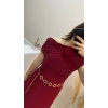 Kemerli Kayık Yaka Elbise
