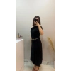 Kemerli Kayık Yaka Elbise