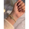 Gold Renk Taşlı Yonca Figürlü Zincir Bileklik