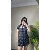 Puantiyeli Fular Detaylı Mini Elbise