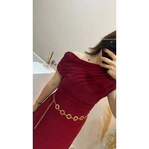 Kemerli Kayık Yaka Elbise